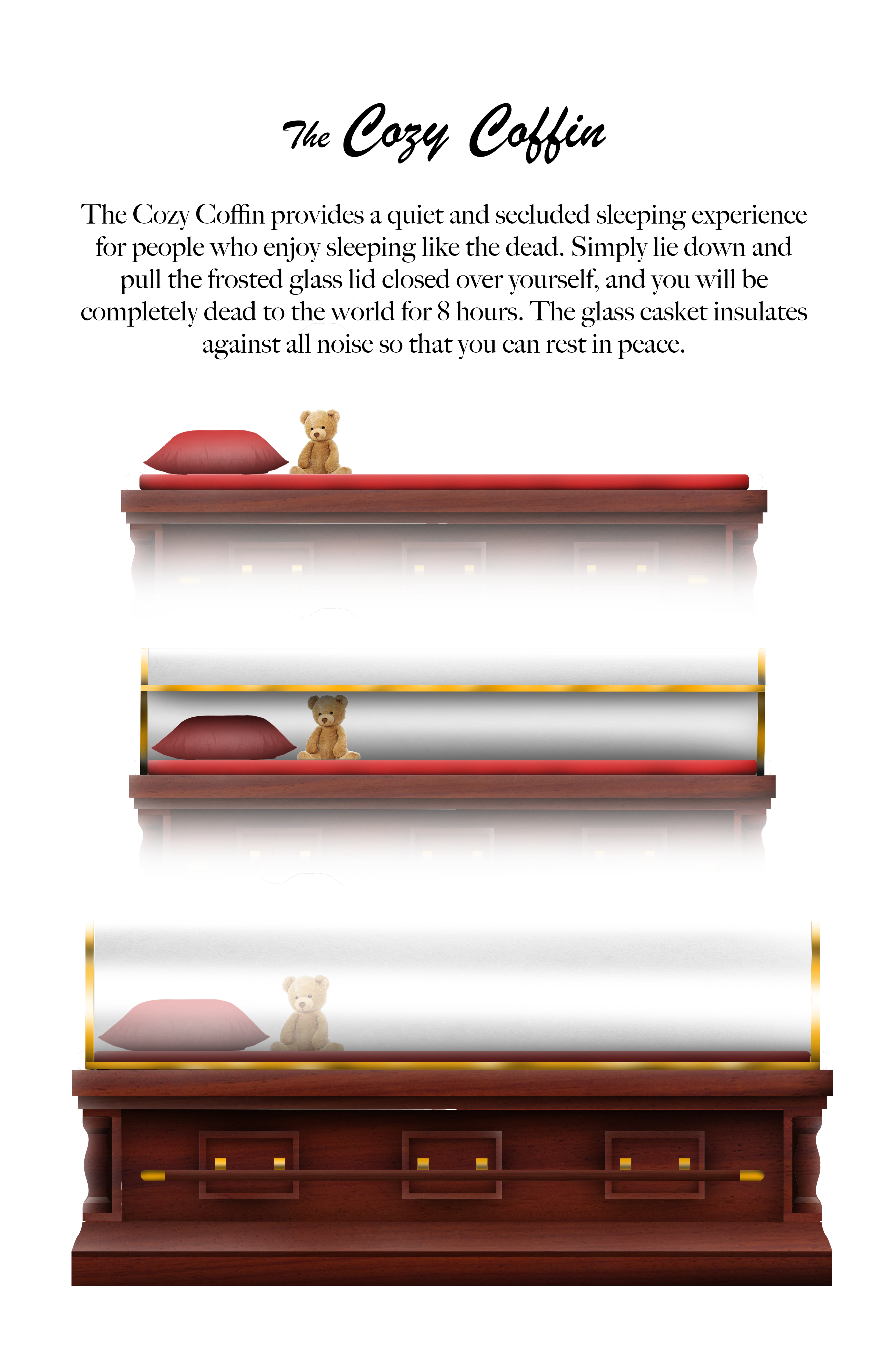 Poster advertizing the 'Cozy Coffin.'